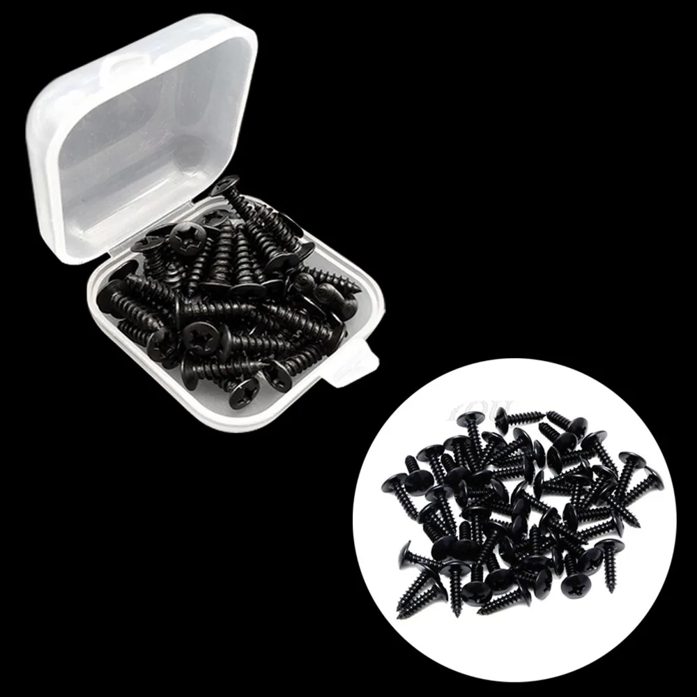 50pcs/set Useful Metal Electric Guitar Pickguard Screws Bolts Fasteners Guitar Plate Screw Cross Slot with box Fixed Screw