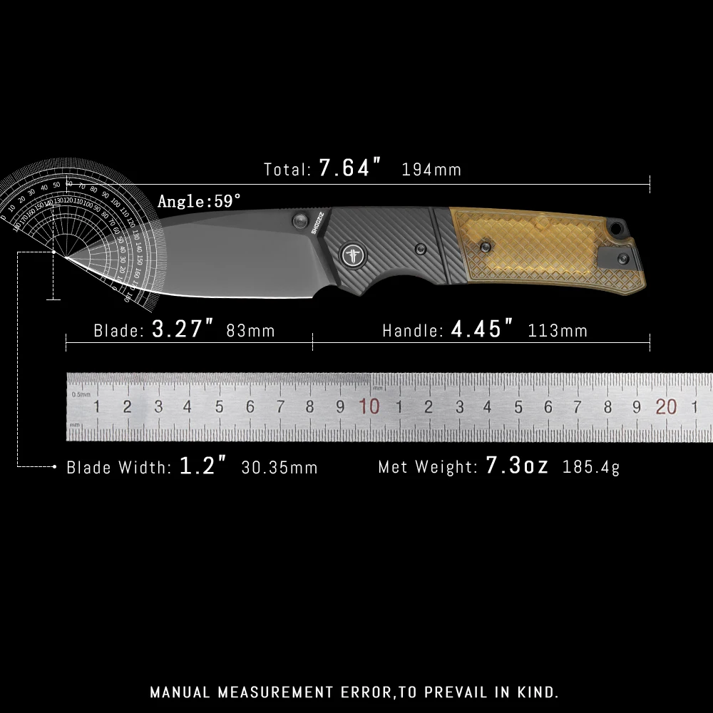 Shooziz XUN125, Folding Pocket Knife for Man,PVD/Satin 14C28N Steel for Outdoor Camping EDC Tool,Ultem/G10 Handle