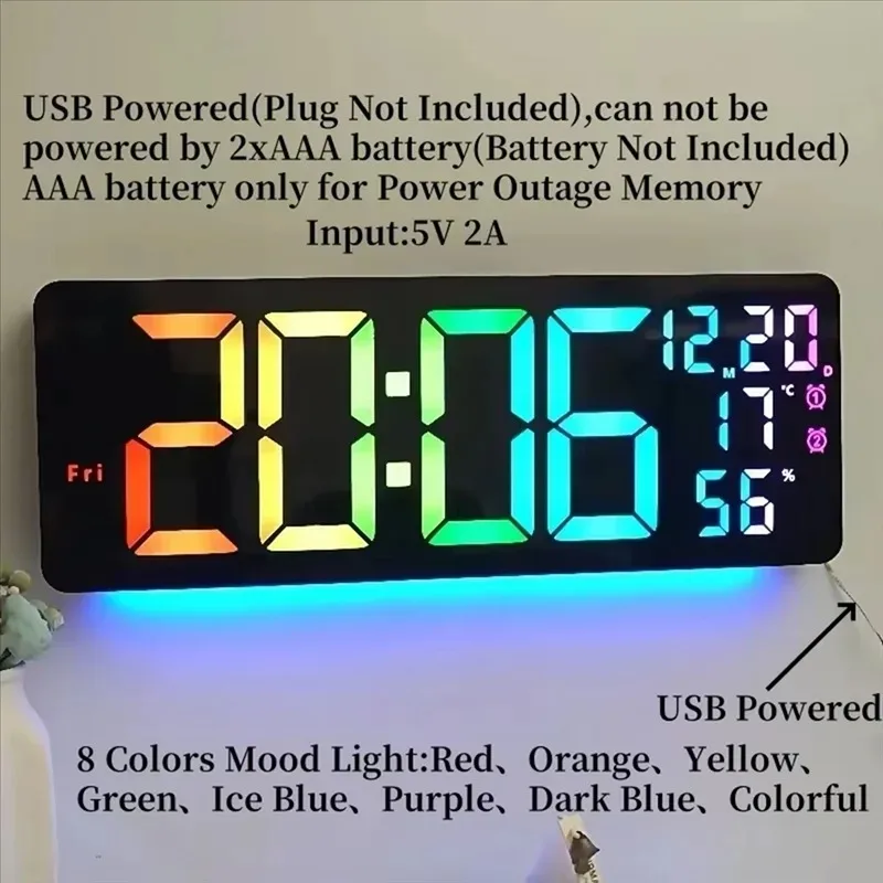 AMEXIAOXU  RGB Large Digital Wall Clock Timing Countdown Alarm Clock 12/24H LED Alarm Clock