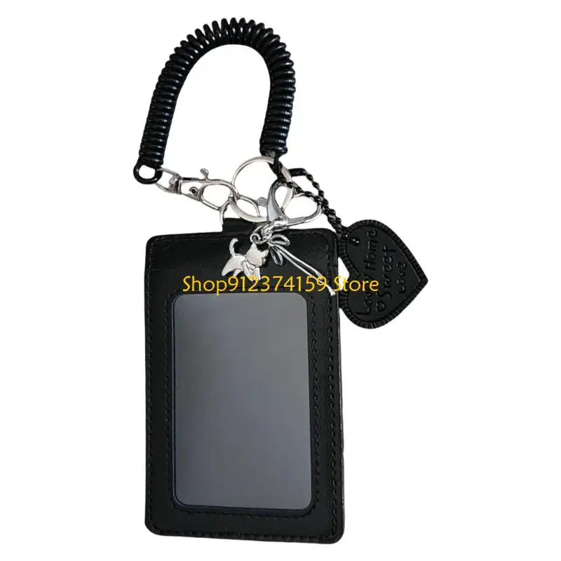 G5AE Lovely Cats Photocard Holder Bows Card Holder with Keychain Protector Card Cover Bus Cards Sleeves Campus Card Holder