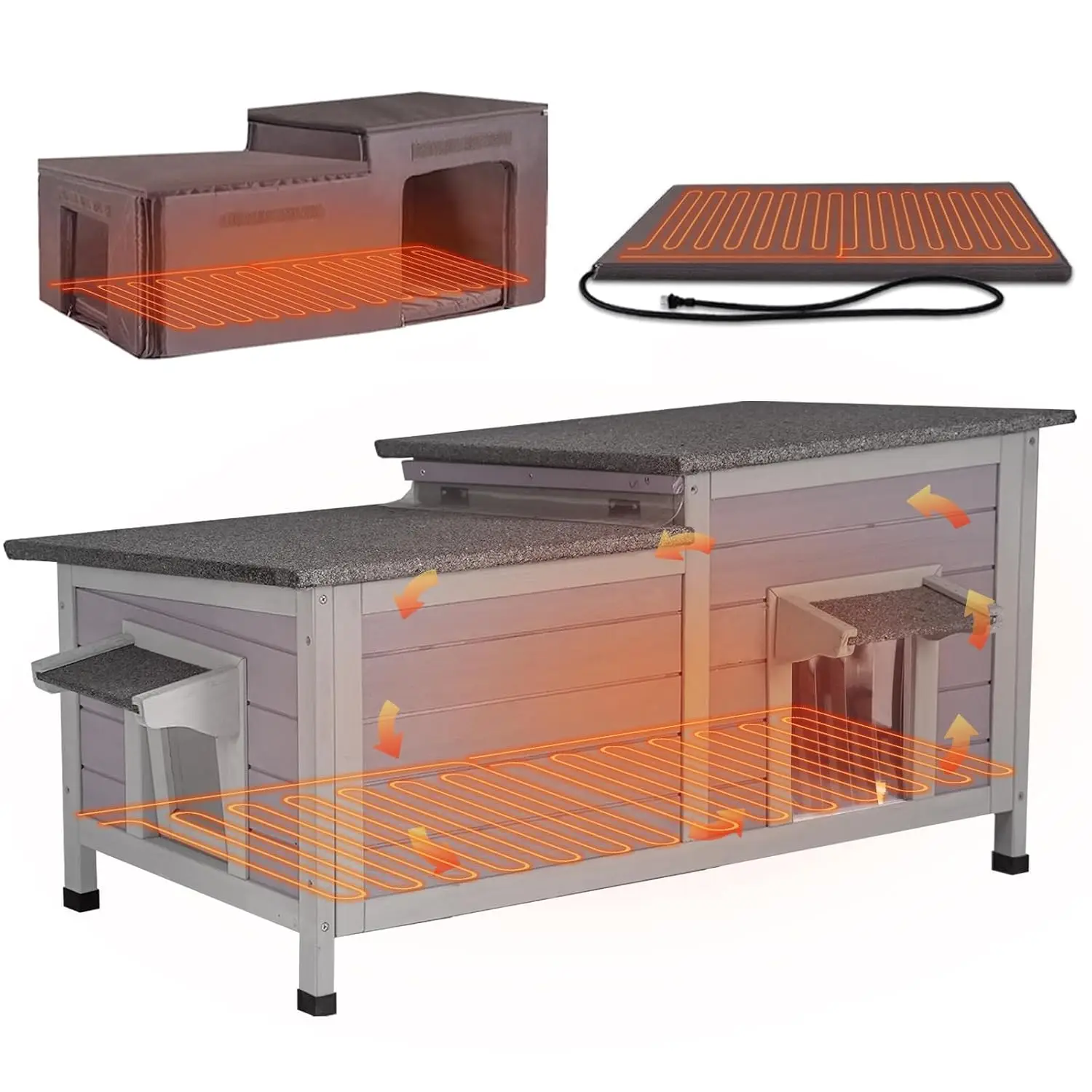 Heated Cat House Weatherproof Insulated Shelter Auto Temperature Control Overheat Protection Escape Door Feral, Customized
