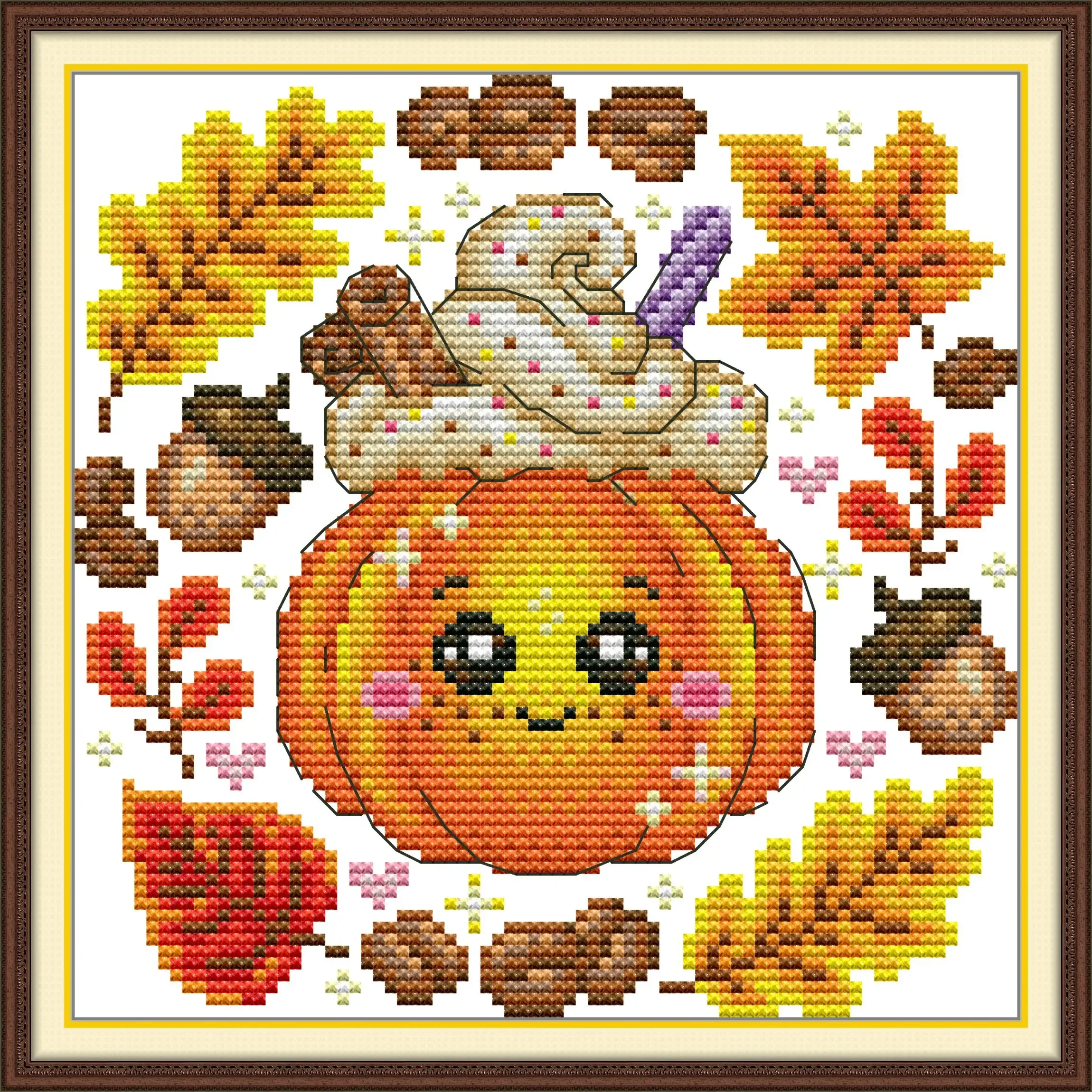 Joy Sunday Pre-printed Cross Stitch Kit  Easy Pattern Aida  Stamped Fabric Embroidery Set-Pumpkin Dessert