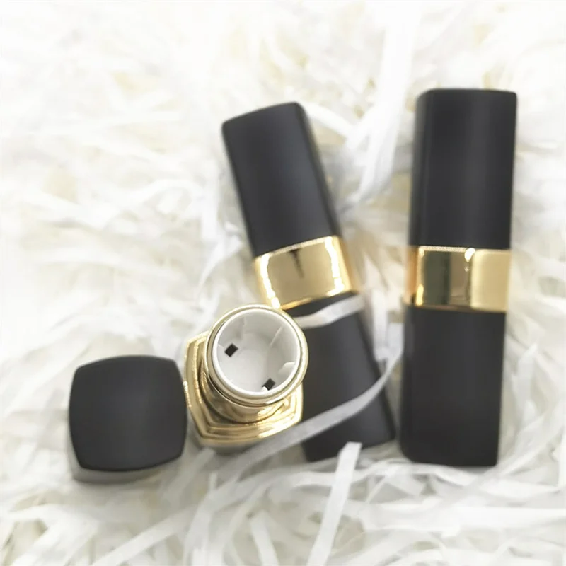 50 Printed LOGO Weighted Lipstick Empty Tube 12.1mm Square High-end DIY Hand Lip Balm Container Shell Black Cosmetic