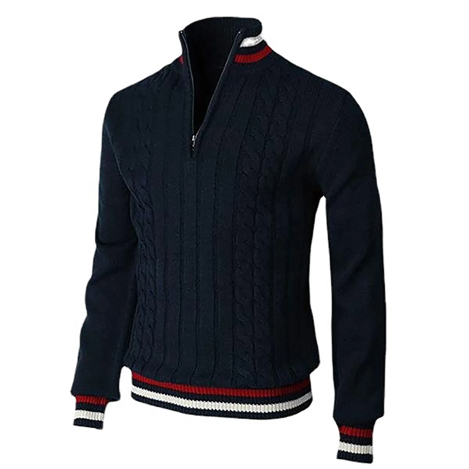 British Style Business Casual Color Matching Zippered Turtleneck Men's Knitwear 2 Jacket Vintage Cardigan Men