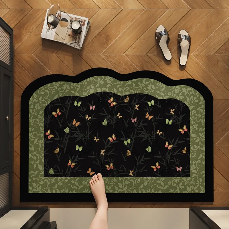Bathroom Rug Waterproof Non-slip Quick-drying Floor Mat Green Floral Botanical Pattern Carpet Toilet Area Rugs Home Decor Mats