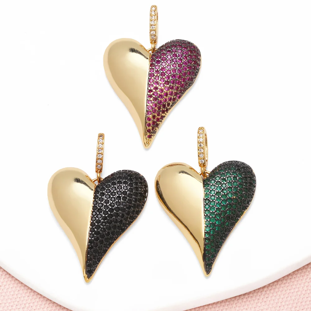 OCESRIO Half Mini Crystal Polish Heart Pendant for Necklaces Copper Gold Plated Handmade Jewelry Making Supplies pdtb777