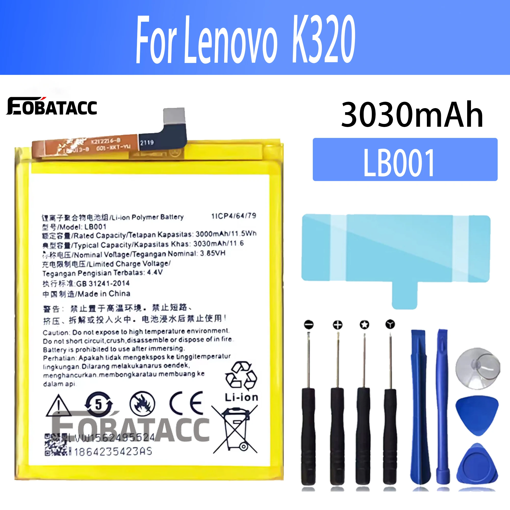 100% New Original Battery LB001 For lenovo K320 Battery + Free Tools