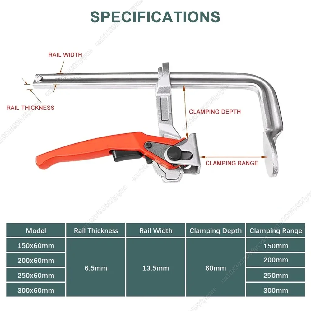 Imagem -06 - Carpintaria f Clamp Track Saw Clamp For Mft Table Corte de Trilho Guia Quick Ratchet Arm Clamping Range Ferramentas 150300 mm