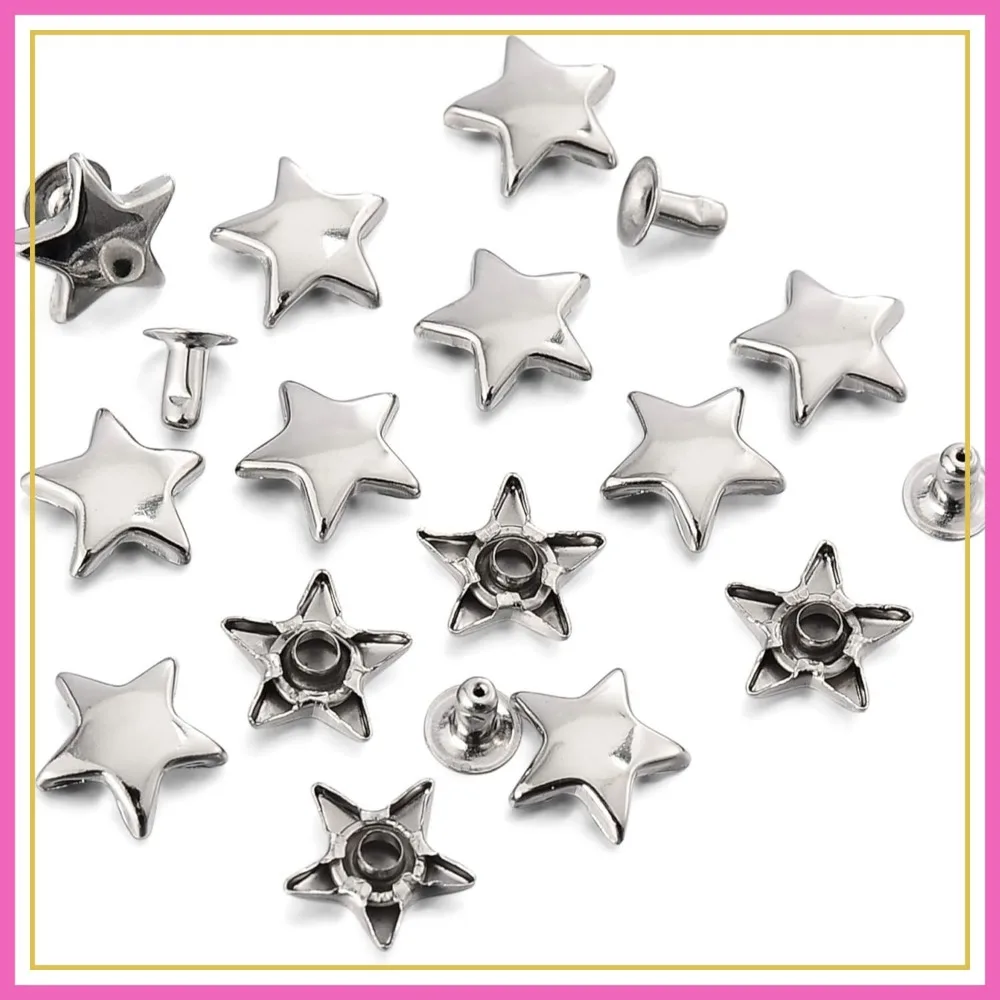 

100Pcs 12mm Silver Star Rivets for Leather Craft, DIY Clothing, Bags, Belts, Dog Collar, Shoes - 15/32 Inch