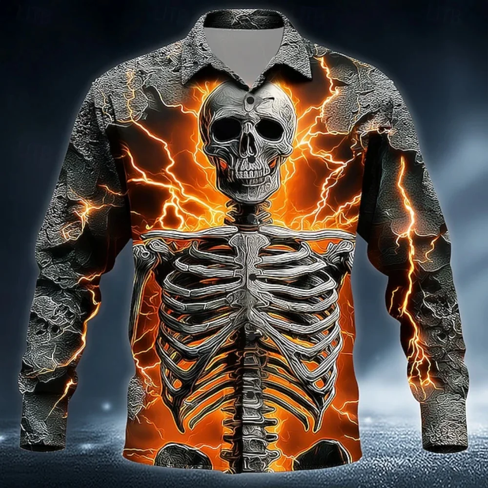 เสื้อสตรีทแวร์ผู้ชายลายหัวกะโหลกฮิปฮอป - เสื้อแขนยาว - เสื้อยืดกราฟิกทันสมัย - ทรงหลวมใส่สบาย - เนื้อผ้านุ่ม