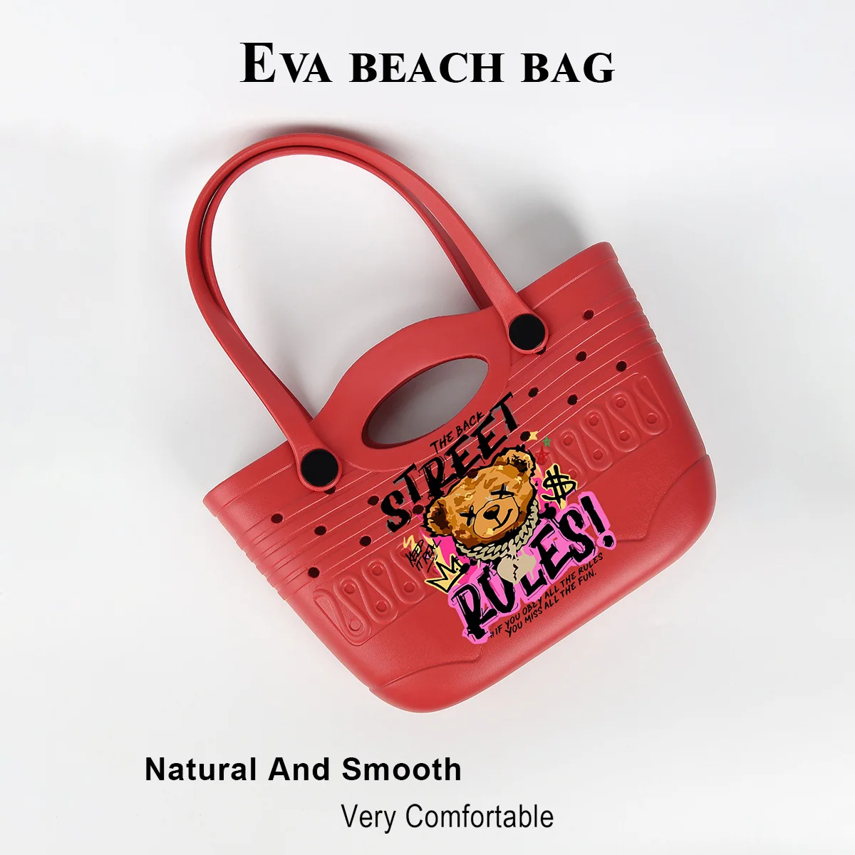 1 Cool Trendy Eva Beach Bag with Bear Print, Suitable for Daily Use at the Beach or by the Sea, Large Capacity for Storing Items Like Mobile Phones, Books, Swimsuits, Etc., with Detachable Handle, Two Carrying Methods, Can Be Worn on One Shoulder or Carried by Hand, Suitable for All Seasons