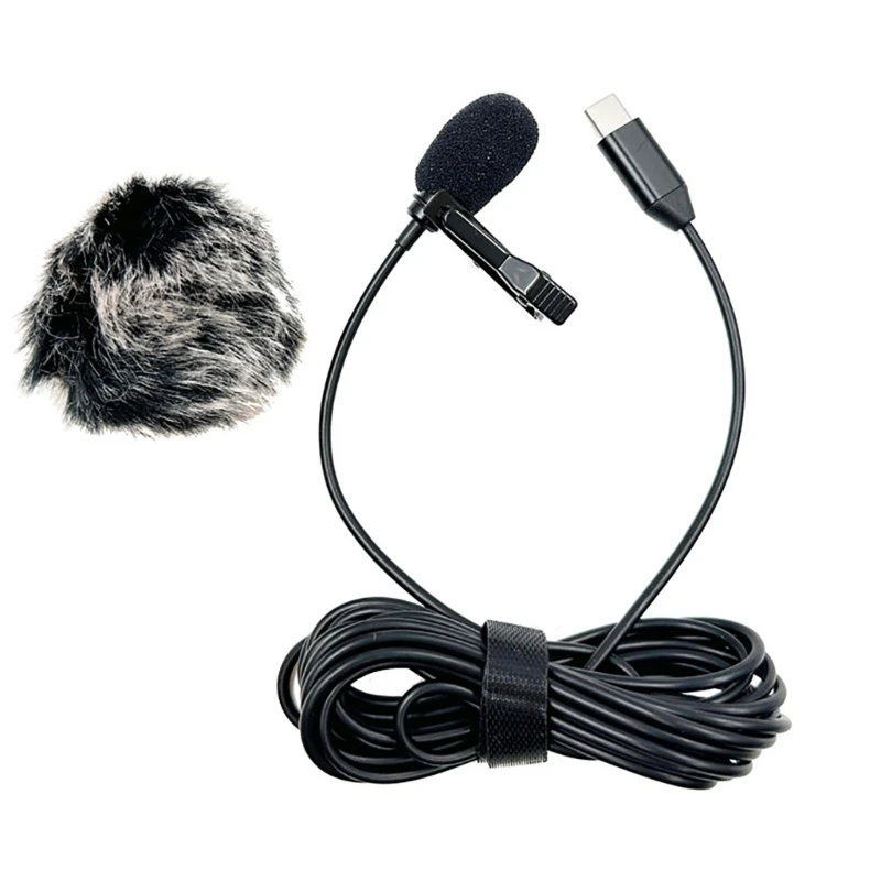 L74B Type C Clip On Microphone Travel Friendly Type C Lavalier Lapel Mic Quality Recording 3 Styles for Podcasts & Dictation