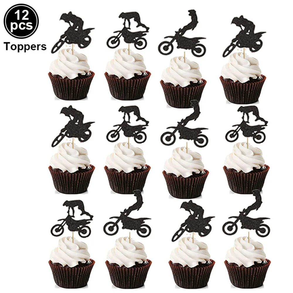 Dirt Bike Party Decoration Happy Birthday Cake Topper Cupcake Toppers For Boys Men Motorcycle Rider Racing Birthday Decorations