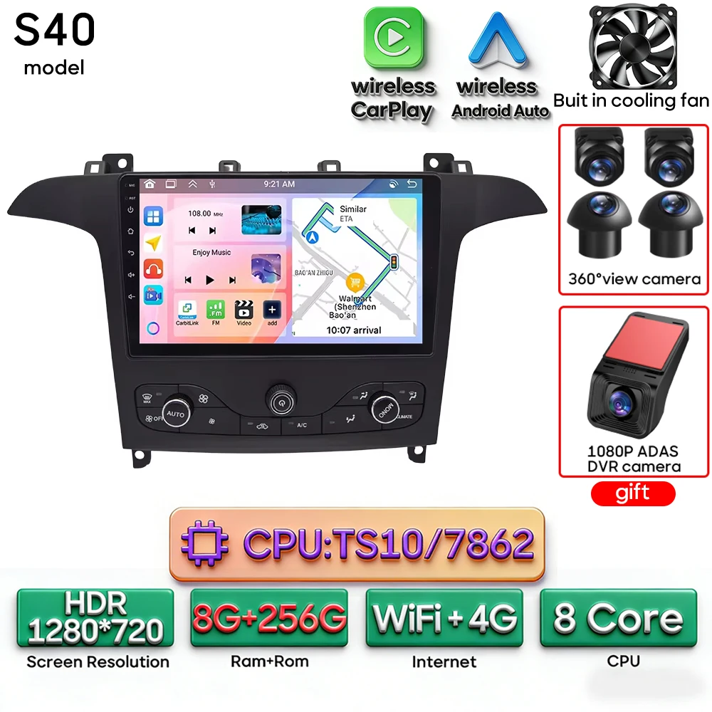 Android 16 voor Ford S-Max S-MAX 2006 - 2015 voor Ford Galaxy 2014 Auto Multimedia Speler Carplay Radio Video Navigatie GPS 2din