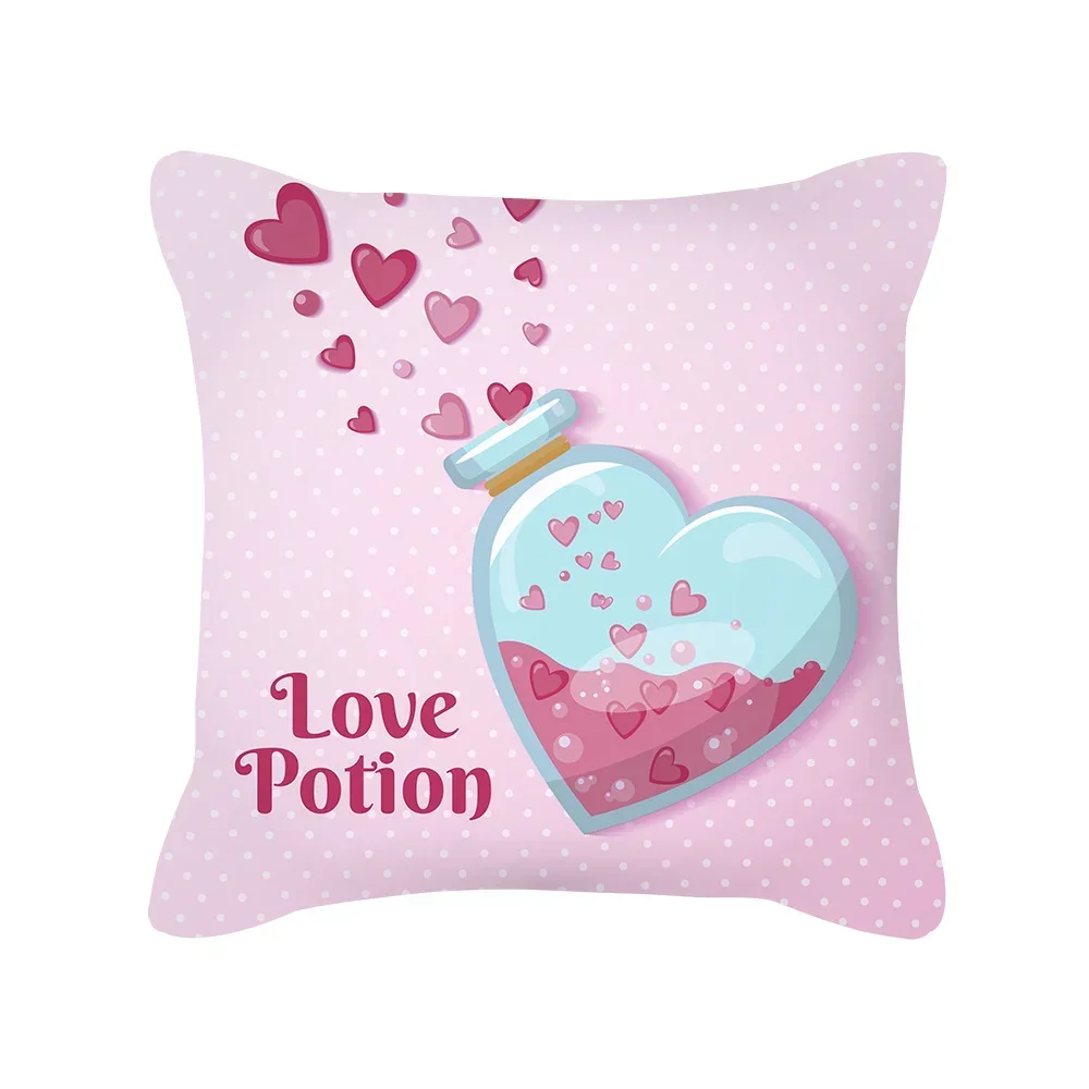 Pink Pillowcase Girl Happy Valentine's Day Cute Peach Skin New Home Fabric Square Cushion Cover