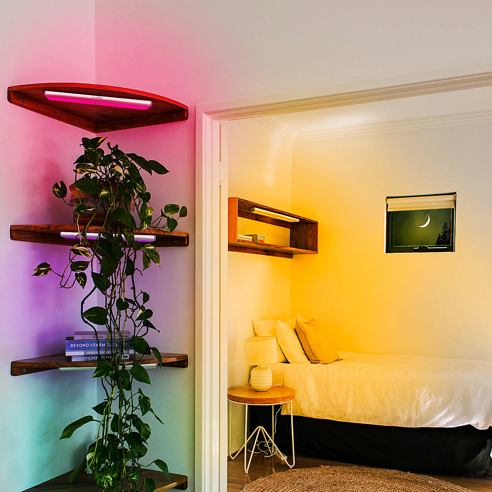 LEPOTEC 1pc 24LED RGB Wireless Rechargeable Motion Sensor Cabinet Lights,Lights for Kicthen,Bedroom,Hotel,Bar,Game room