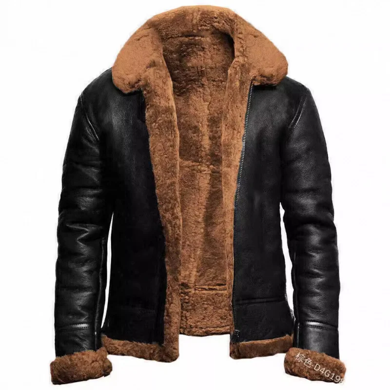 Outono e inverno nova estação independente masculina pele artificial um casaco de lã outerwear