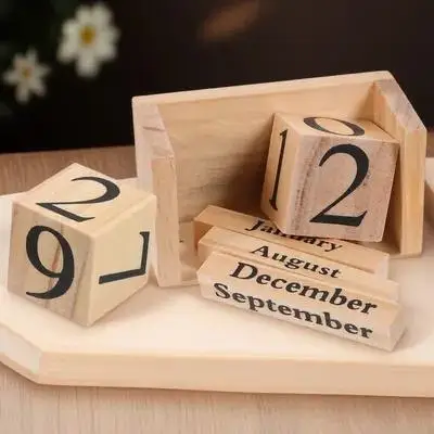 

Wooden Desk Block Calendar European Style Perpetual Table Calendar Decorative Office Desktop Home School Supplies Daily Use