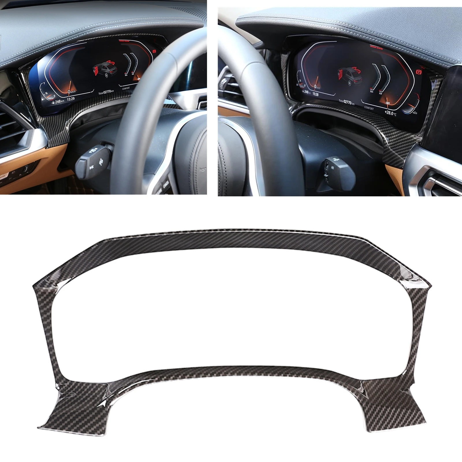 

For BMW 3 Series G20 G21 G28 2019-2022 Dashboard Display Panel Screen Trim Carbon Fiber Look Front Dash Console Frame Sticker