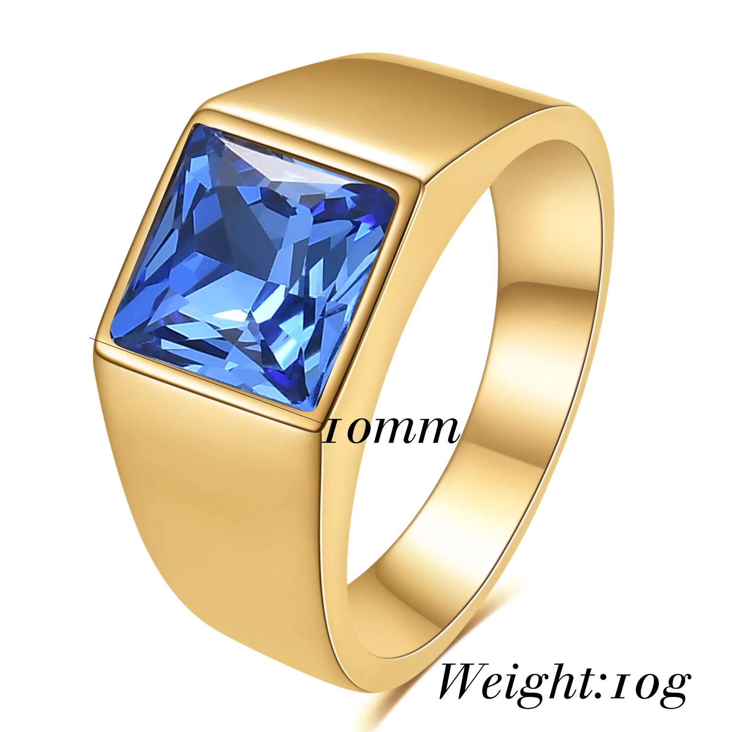 VQYSKO Big Square Cut Stone Signet Ring Exquisite Large Colour Quartz Cocktail Ring For Women Men Jewelry Party Gifts