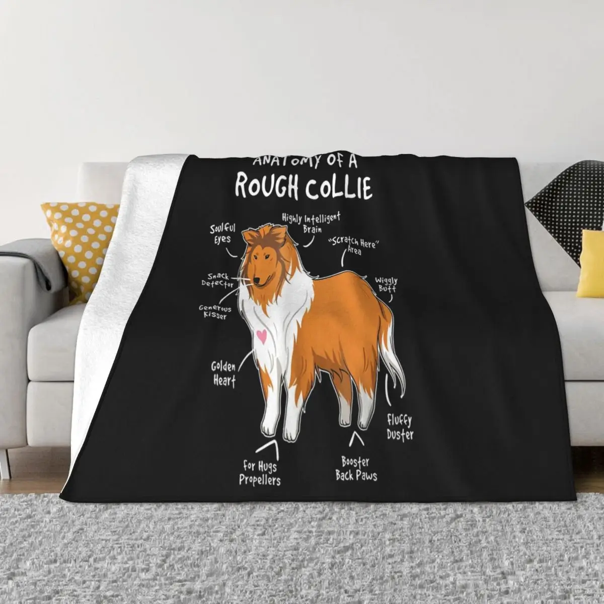 Anatomy Of A Rough Collie Funny Dog Puppy Gift Vintage Men Gift Tee Cute Women Throw Blanket