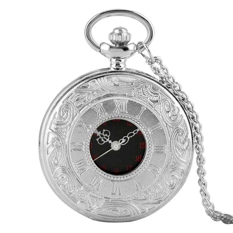 Montre de Poche Vintage à Quartz pour Homme, Chiffres Romains Antiques, Steampunk, Noir, Pendentif Évidé, Horloge, Collier, Cadeau