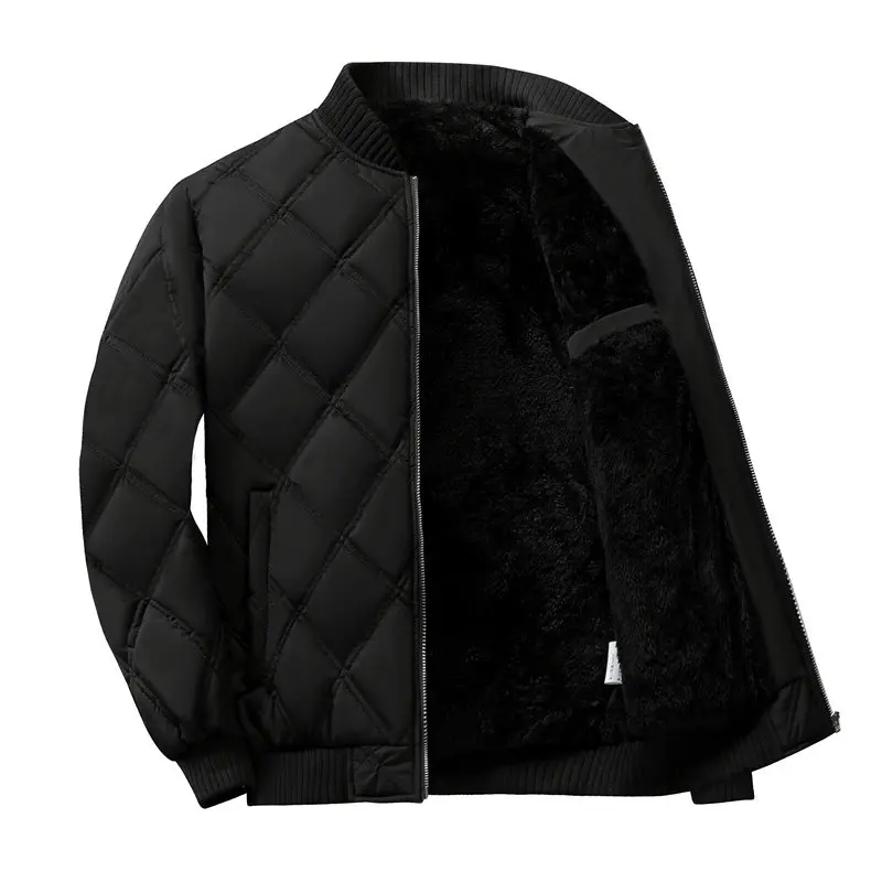 

Men's Fce Lined Cotton Jaet Stand Collar Warm Cold Resistant Diamond Patterned Casual Midlife Outerwear Winter Coat