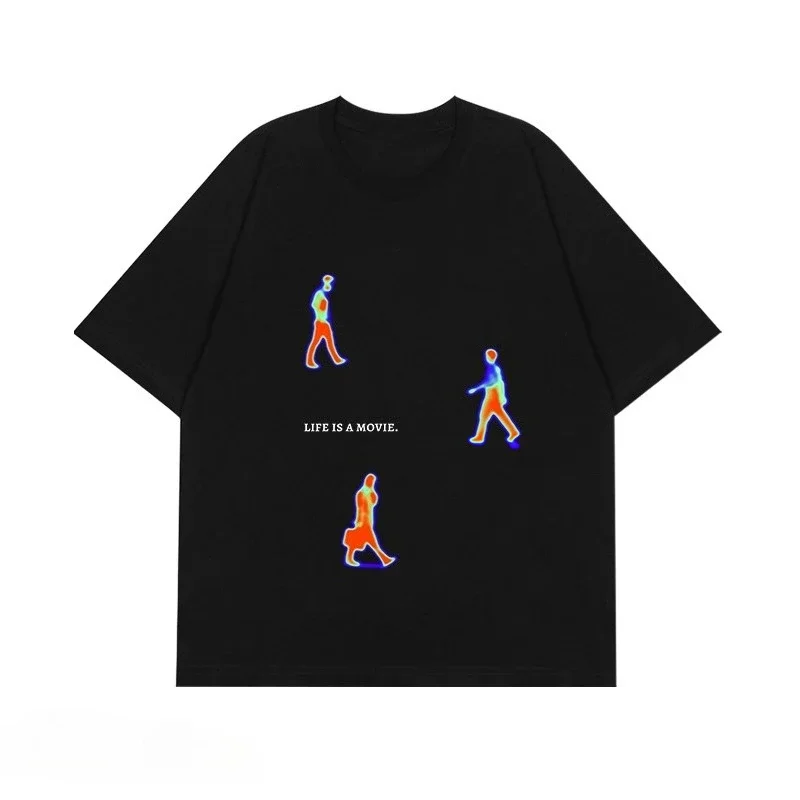 

Men's fashion American abstract pattern printed 100% pure cotton short-sleeved T-shirt, street fashion cool top