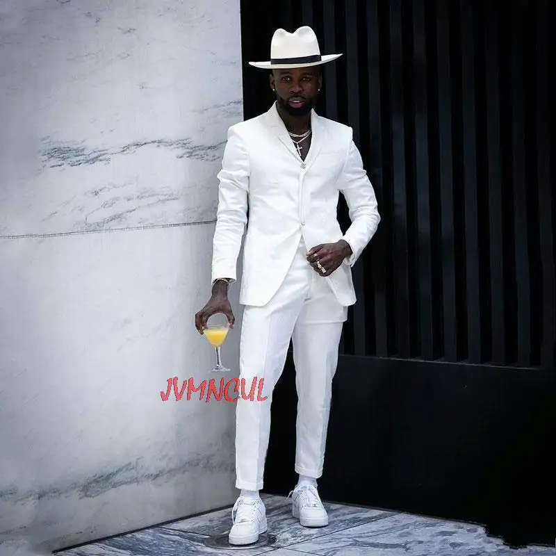 White Custom Men Suits for Wedding Groom Tuxedo Groomsmen Suits Man Blazer (Jacket+Pants) Costume Homme 2Piece Slim Fit Terno