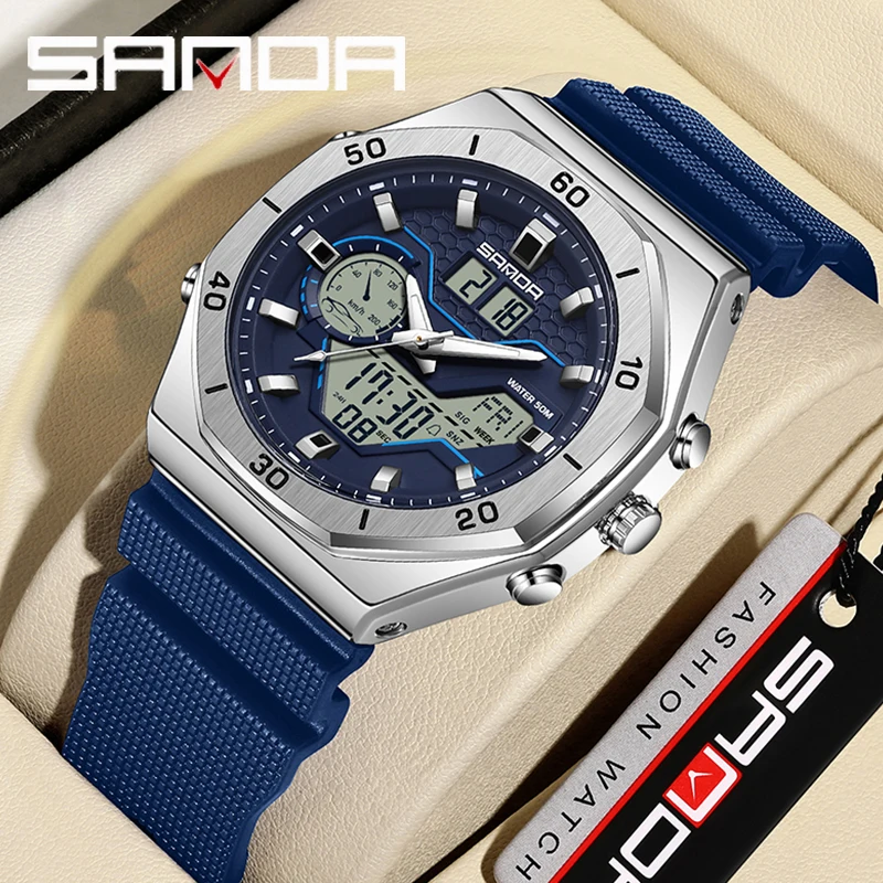 SANDA G style Men Sports Watches Dual Display Digital LED Electronic Quartz Wristwatches Waterproof Swimming Military Watch