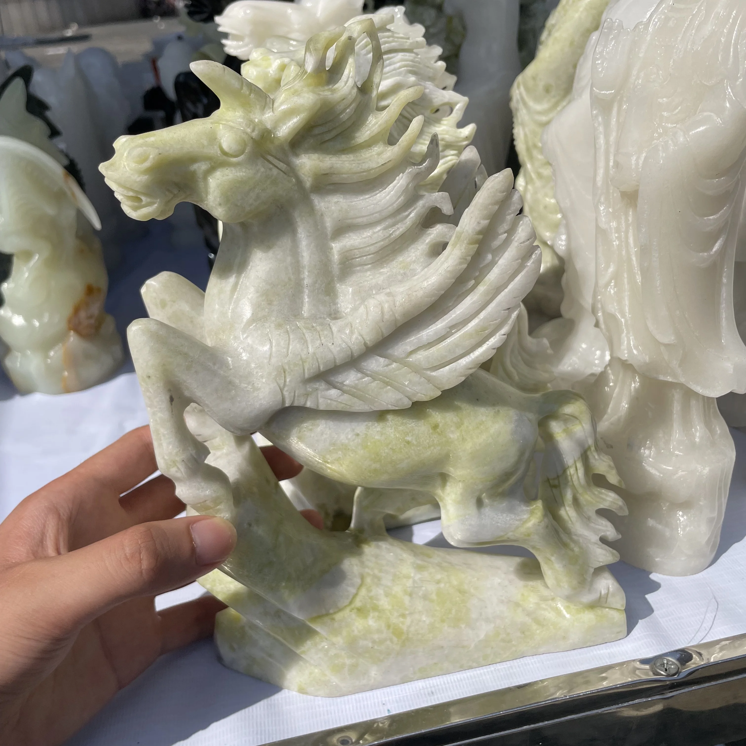 Lantian Jade Winged Horse Sculpture Jade Unicorn Figurine Home Desk Decoration Prosperity Feng Shui Collectible Craft Gift