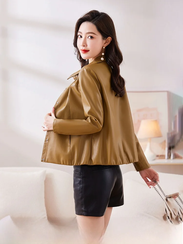 

Новая женская короткая куртка из натуральной овчины Haining, корейский стиль, приталенный крой, с пуговицами, для повседневной носки, коллекция 2025