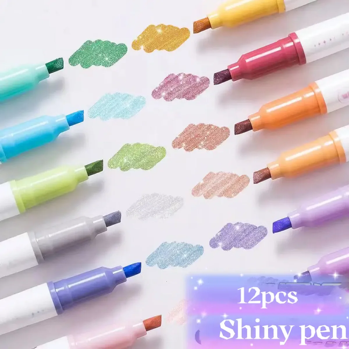 12pcs Glitter Shiny Highlighter Marker pens, colorful Painted Stationery School Supplies, Glitter, Fluorescent & Colored Markers