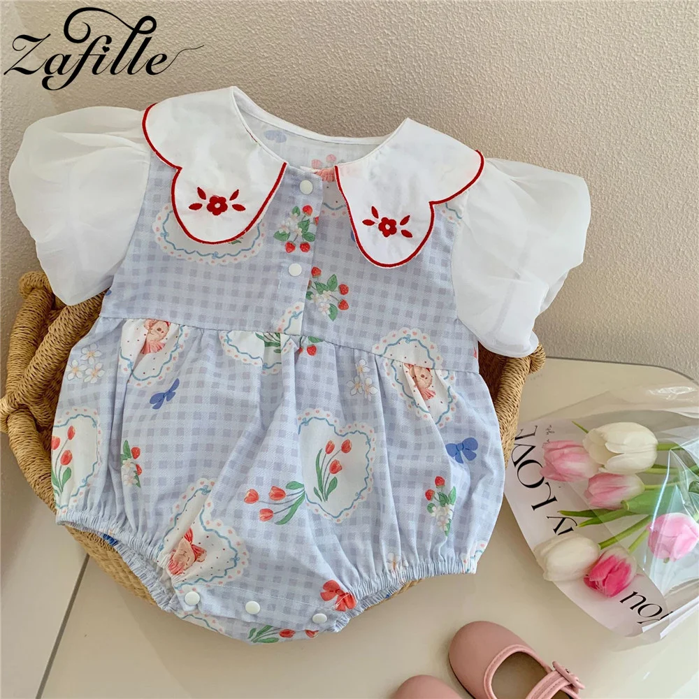 

ZAFILLE 0-18M Plaid Baby's Rompers Rabbits Flowers Print Clothes For Newborns Girls Bodysuit Summer Kids Outfits Infant Playsuit