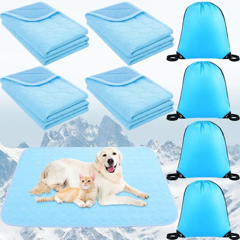 

4-Pack Washable Cooling Mat for Pets, Non-Slip & with Storage Bags, Ideal for Crates, Floors, Cars (39x59 Inches)