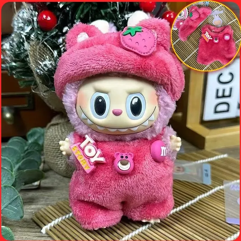 Muñeca Labubu de 17cm, ropa con capucha de moda, Mini accesorio de muñeca de dibujos animados de repuesto BJD, artículo decorativo bonito para figuritas