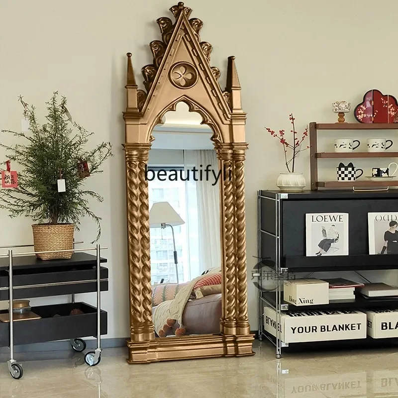 

French retro floor mirror art wall hanging, fitting mirror American bedroom full-length mirror4446