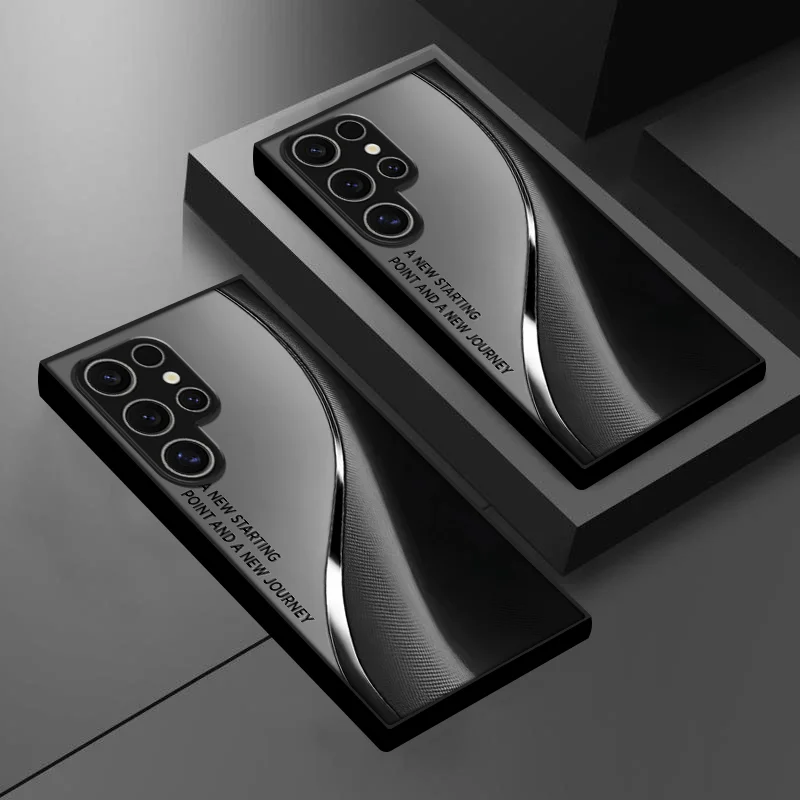 Black curved texture tempered glass phone case suitable for Samsung Galaxy S26 S25 S24 S23 S22 S21 S20 FE/Ultra/Plus anti drop