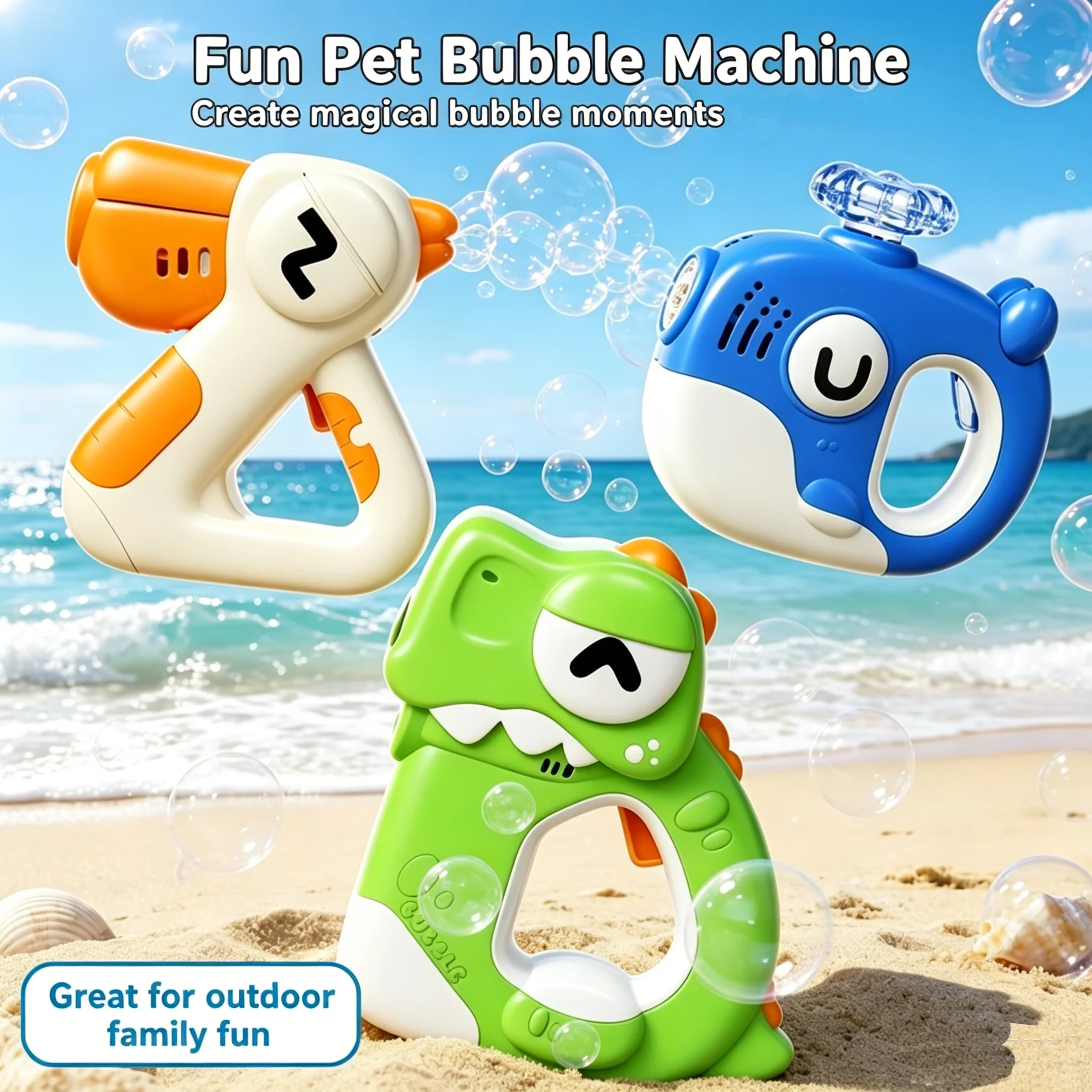 

6-hole Animal Bubble Machine Dinosaur Duck Whale Electric Bubble Gun with Light Fully Automatic Soap Blower Outdoor Game Toy