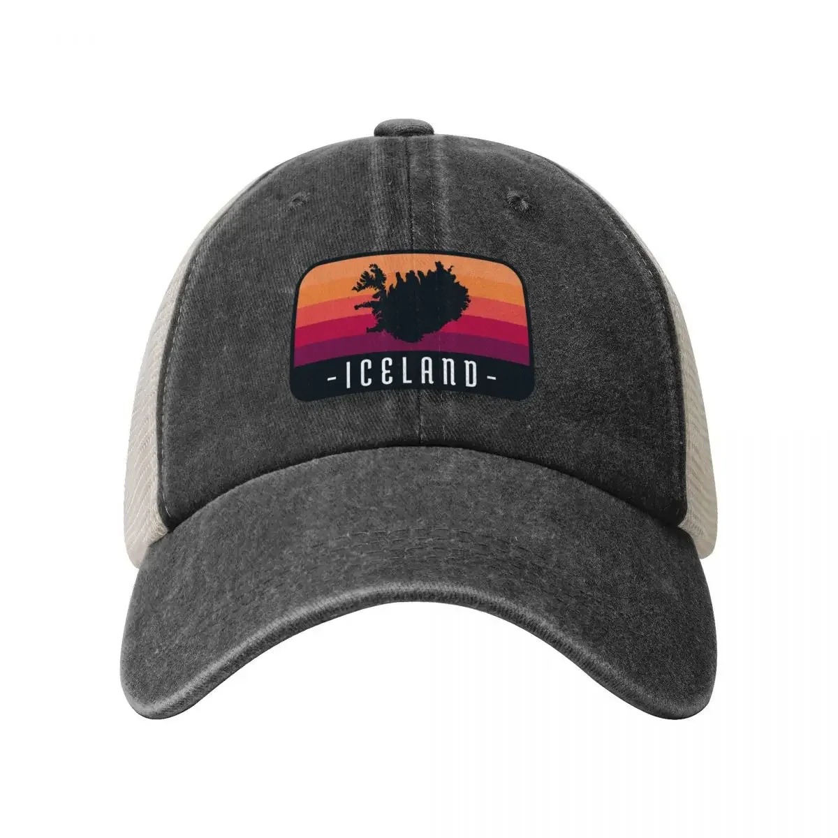 Iceland Retro Travel Sunset - Vintage Travel Country Outline Cowboy Mesh Baseball Cap summer hat Bobble Hat For Women Men's