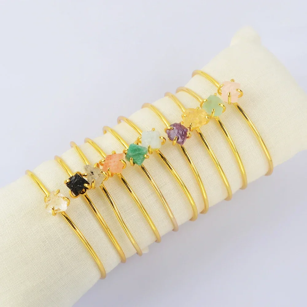 

Irregular Natural Stone Claw Bangle Healing Crystal Quartz Open Cuff Bracelets Golden Color Reiki Healing Adjustable Rings Gift