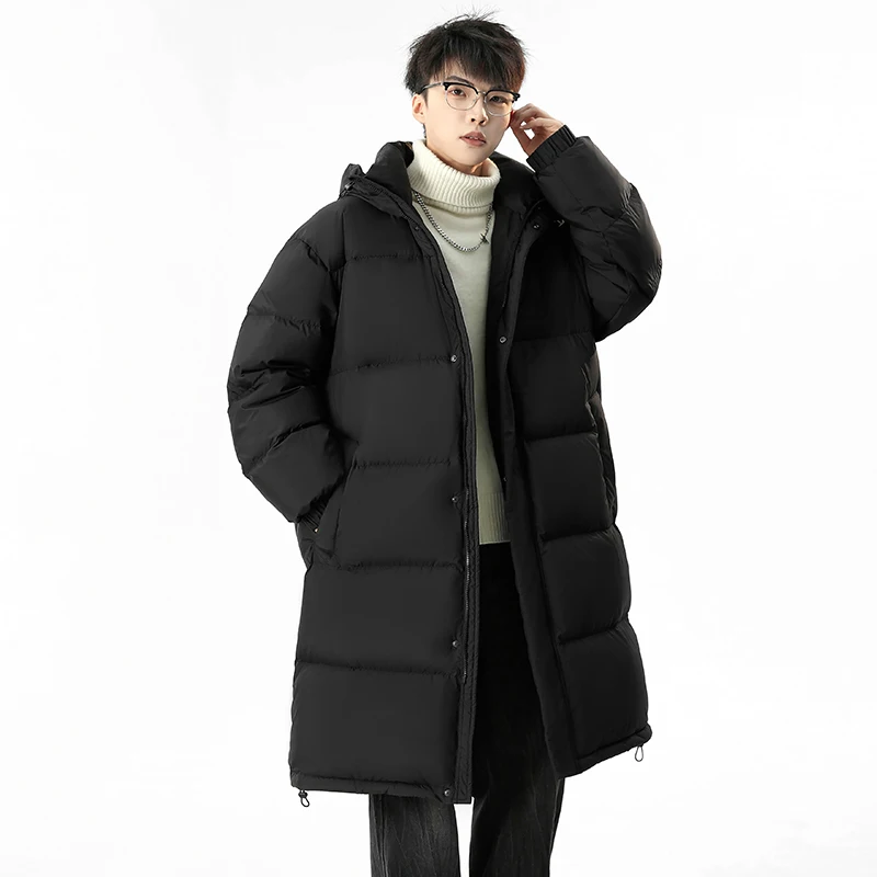 캐주얼 남성용 따뜻한 후드 90% 화이트 덕 다운 재킷 겨울 아우터 솔리드 두꺼운 롱 패딩 코트 루즈 방풍 파카 의류