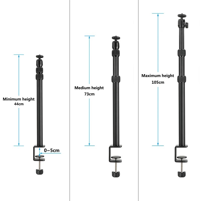 HDRIG Camera  Double-extend Desk Mount Stand With Fully Adjustable 1/4" Ball Head Mount For Camera / Monitor / Flashlight