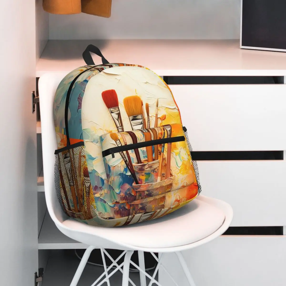 Colour Paint Brush Brushes Print Backpack Daypack Large Capacity Kids BookBag School Bag Shoulder Bags for Men Women