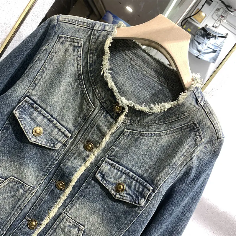 Fried Street Giacche di jeans Capispalla da donna Giacca stile porta con frange larghe e nappe Primavera Autunno Nuova giacca per utensili Cappotto corto Top