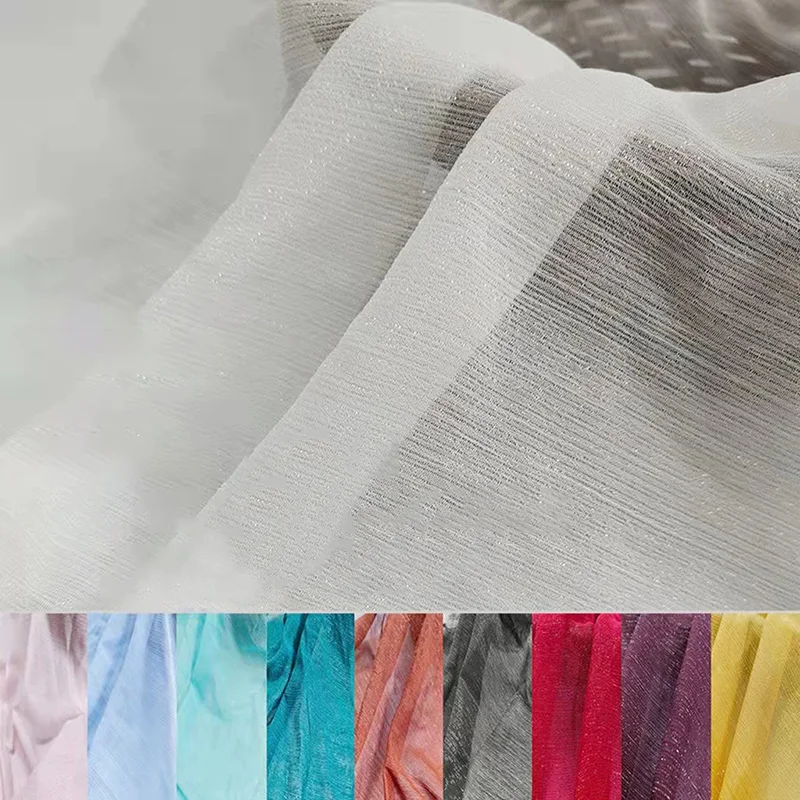 Shimmering Wrinkled Chiffon Fabric with Encrypted Glitter and Silver Sheen for Hanfu Dress Big Sleeve Shirt DIY Sewing Projects