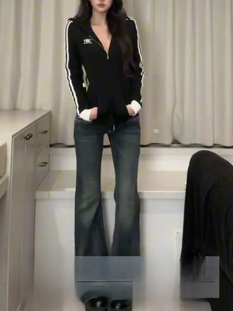 

Джинсы женские с низкой посадкой, расклешенные, из денима, с эффектом потертости, прямые, длиной до щиколотки, осенне-зимние, в корейском стиле, свободного кроя