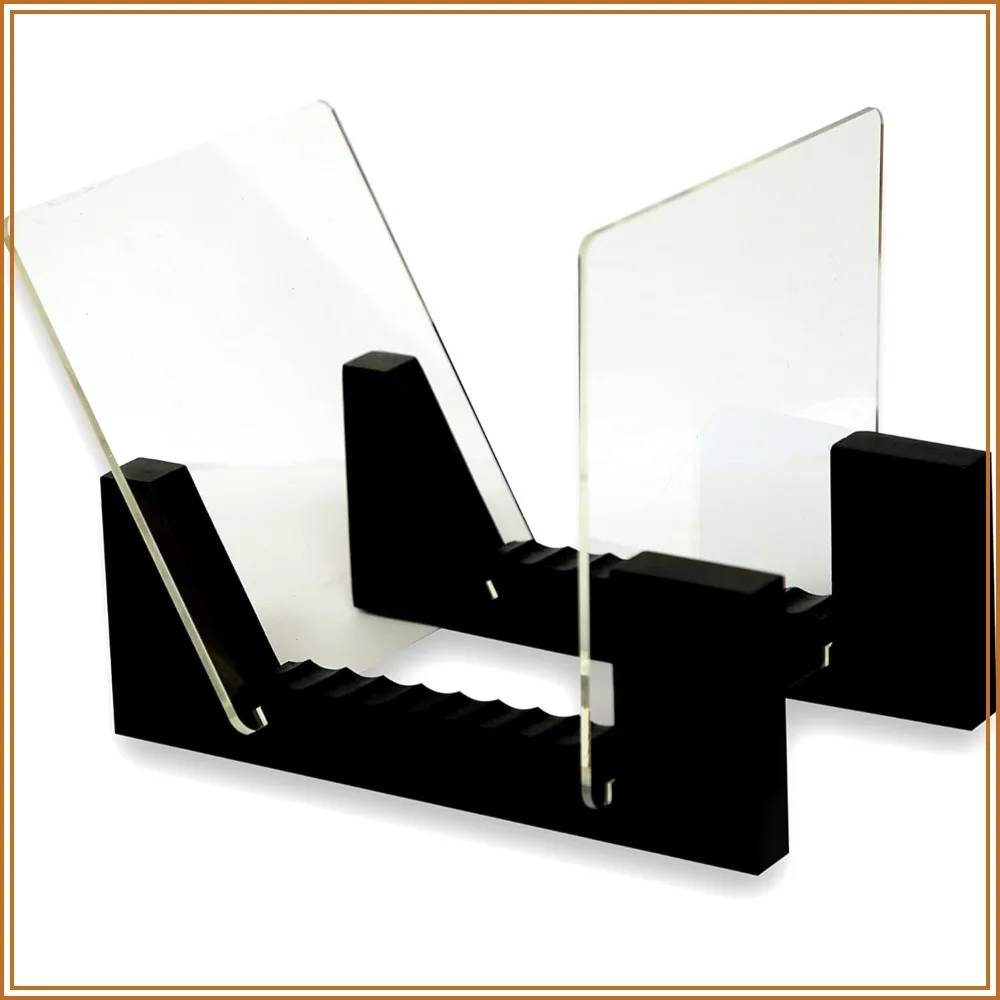 

Vinyl Record Storage Holder Display Stand, Holds Up to 25 LP's, Wood with Acrylic Ends, Rubber Grip Pad, Black