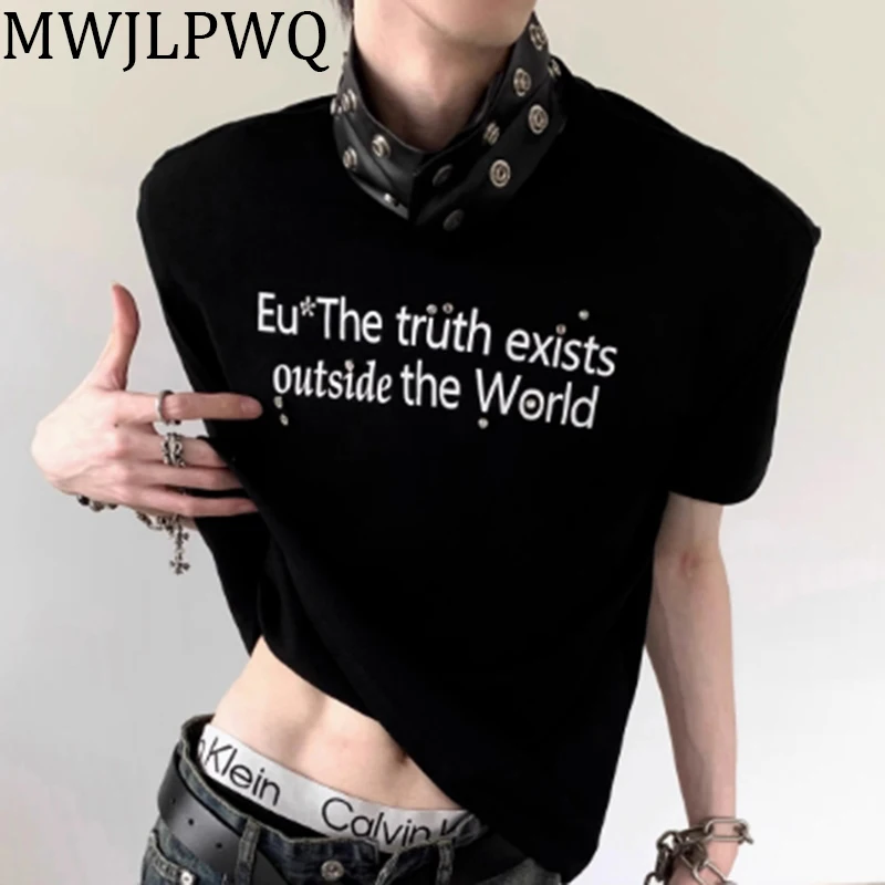 

MWJLPWQ Diamante Niche Design High Street Men's T-shirts Fashoin Shoulder Pad Short Sleeve American 2025 Summer Slim Tops 010785