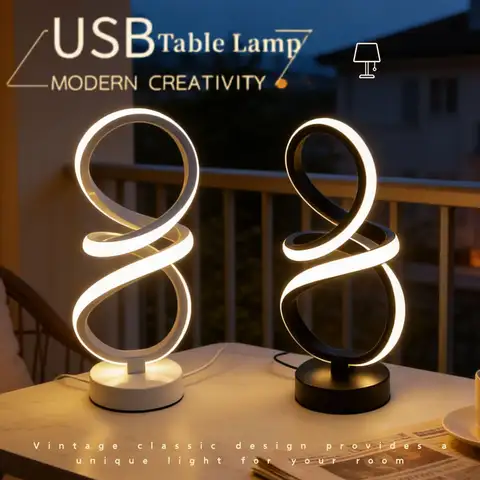 Retro Spiral LED Night Light Dimmable 3-Color Desk Lamp for Living Room Office Desk Bedroom Headboard Decoration USB Power Suppl
